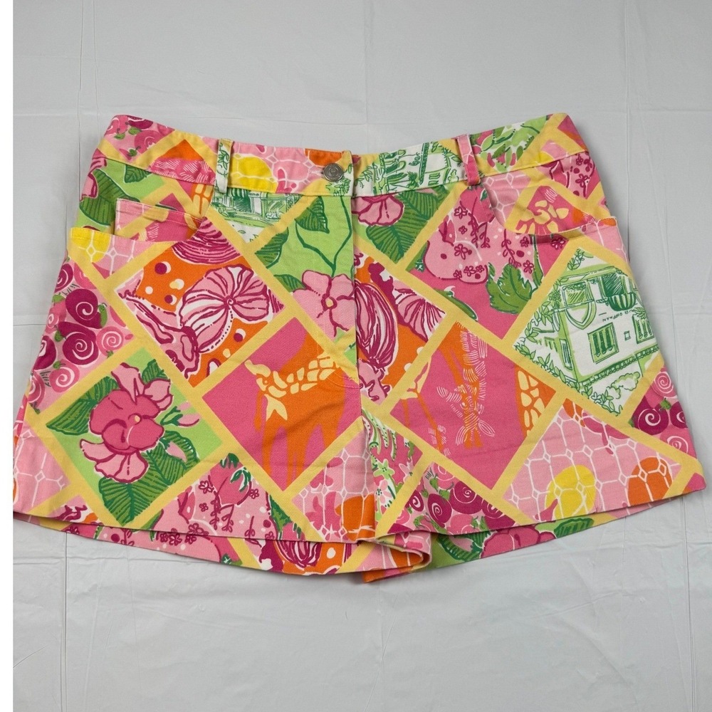 Lilly Pulitzer Pink Patchwork Giraffe Floral Shorts Size 6 Tropical Preppy